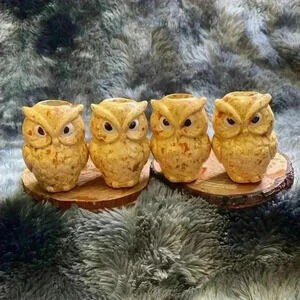 4 Vintage Mod 1970's Ceramic Owl 
 Beads